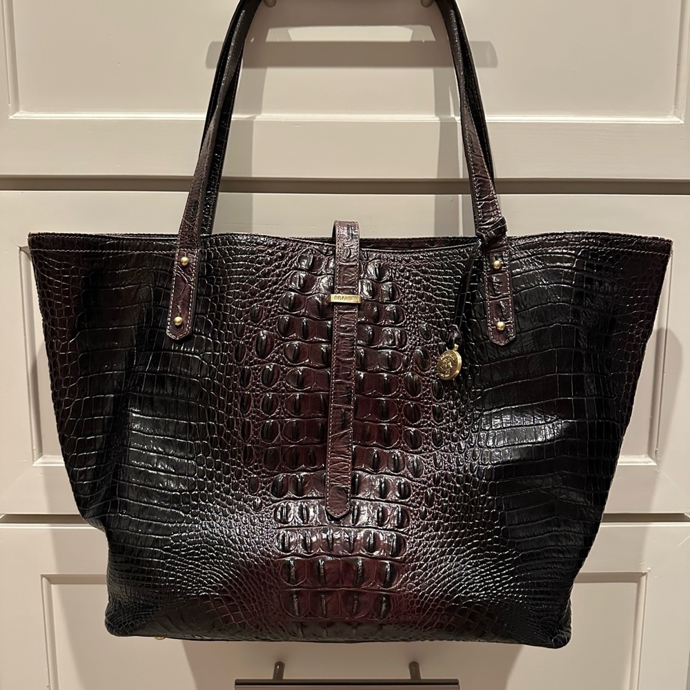 Brahmin Black Crocodile Embossed Tote Bag
